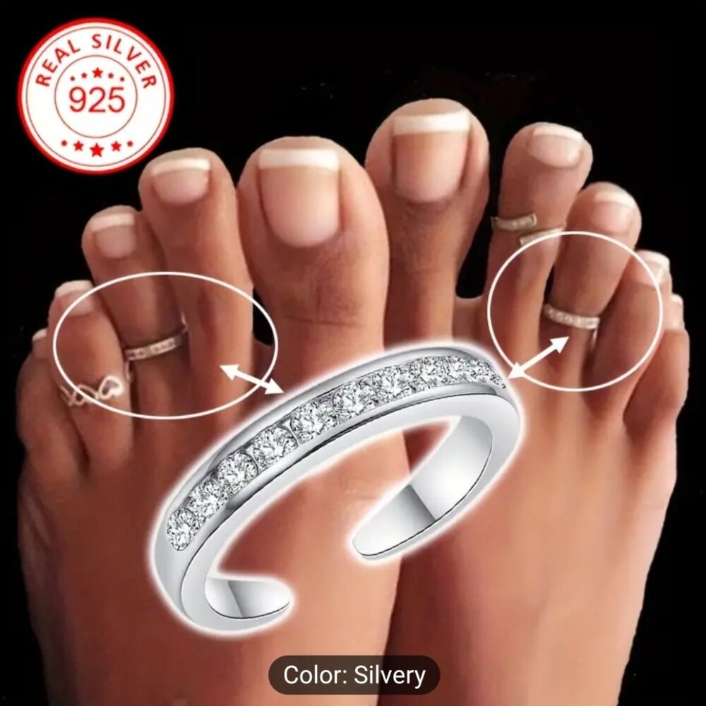 Sterling Silver Toe Ring Sexy Adjustable With Clear Stones Ships USA